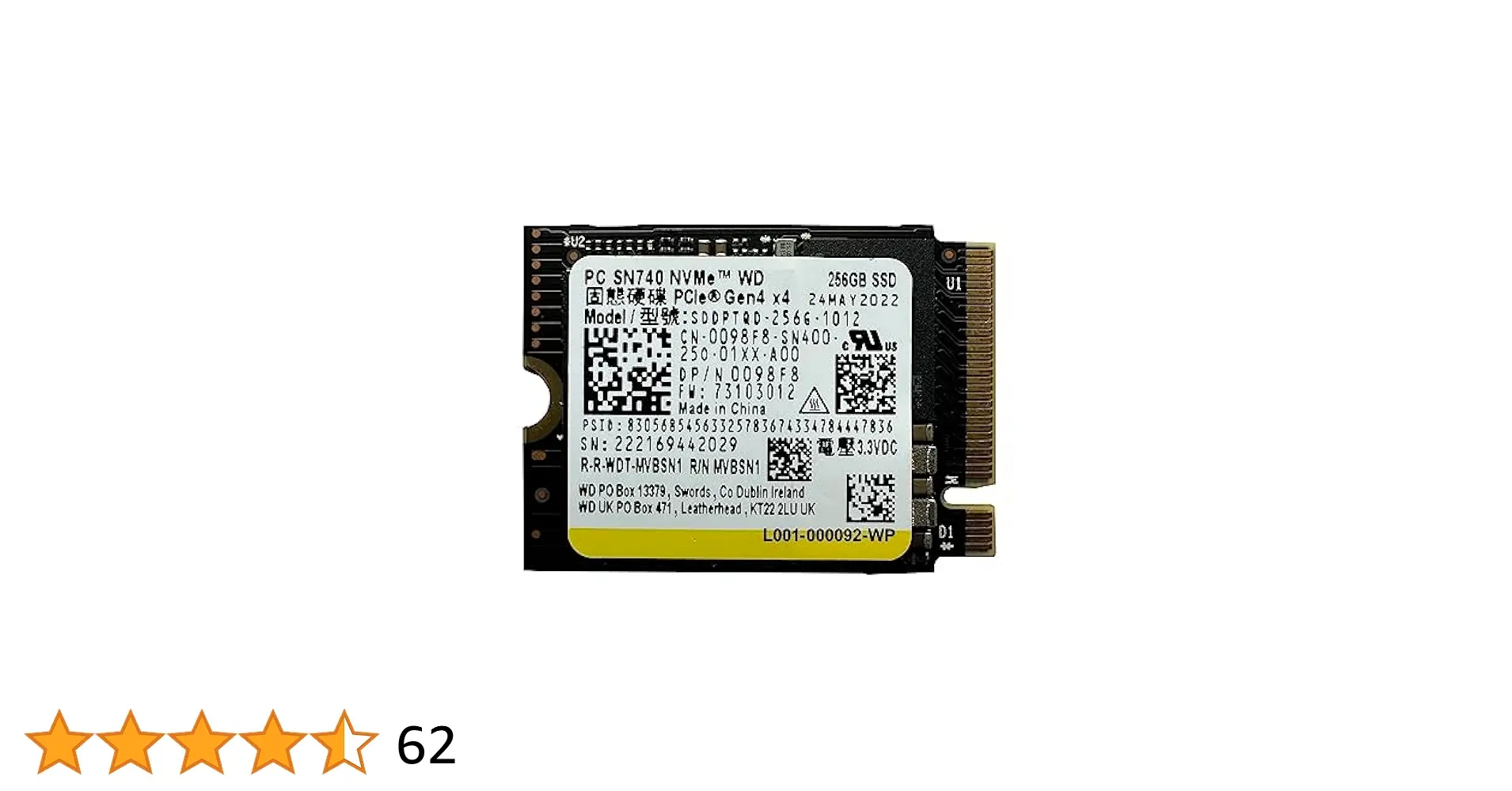 SSD M2 NVMe MINI WD PC SN740 256GB GEN4 4000MB par Sec